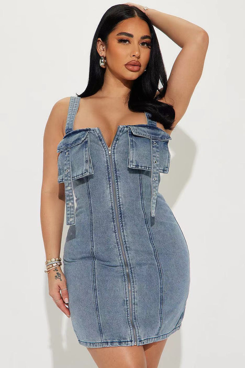white christmas dresses Courtney Pleated Denim Midi Dress main image 1