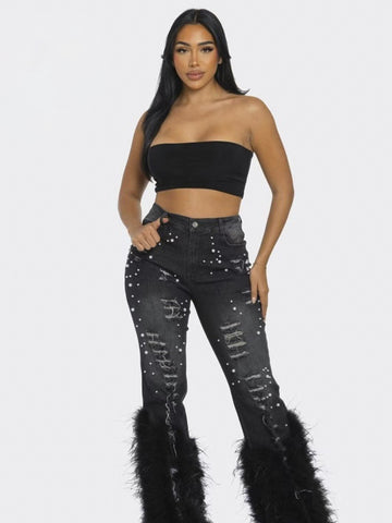 Frosted Luxe Pearl Jeans (Black)