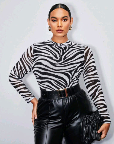 Zebra Print Turtleneck Top