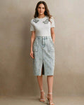 Lady Of Pearls Denim Skirt