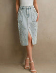 Lady Of Pearls Denim Skirt
