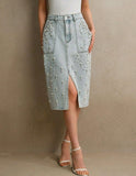 Lady Of Pearls Denim Skirt