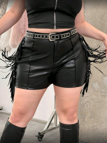Cowgirl Fringe PU Shorts